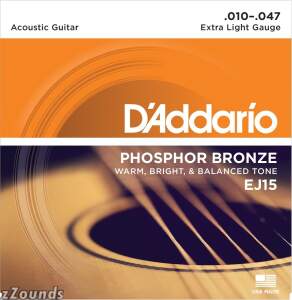 DAddario EJ15 Phosphor Bronze Acoustic Guitar Strings (Extra Light, 10-47)
