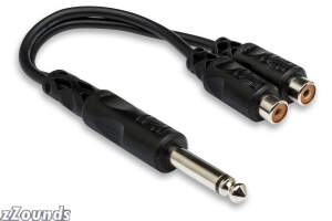 Hosa Y Cable - 6 inch (Mono 1/4 inch Phone Male to 2 RCA Female) (Model YPR103) - Adapter Cables music items