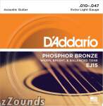 D'Addario EJ15 Phosphor Bronze Acoustic Guitar Strings (Extra Light)